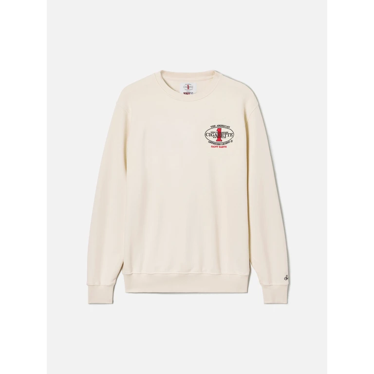 Mc2 Saint Barth Cream Ponza Crewneck Sweatshirt With Cigarette Print Special Edition White - Men
