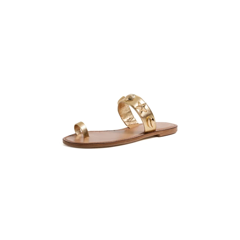 Larroudé Madison Thong Sandals Gold metallic leather 7.5