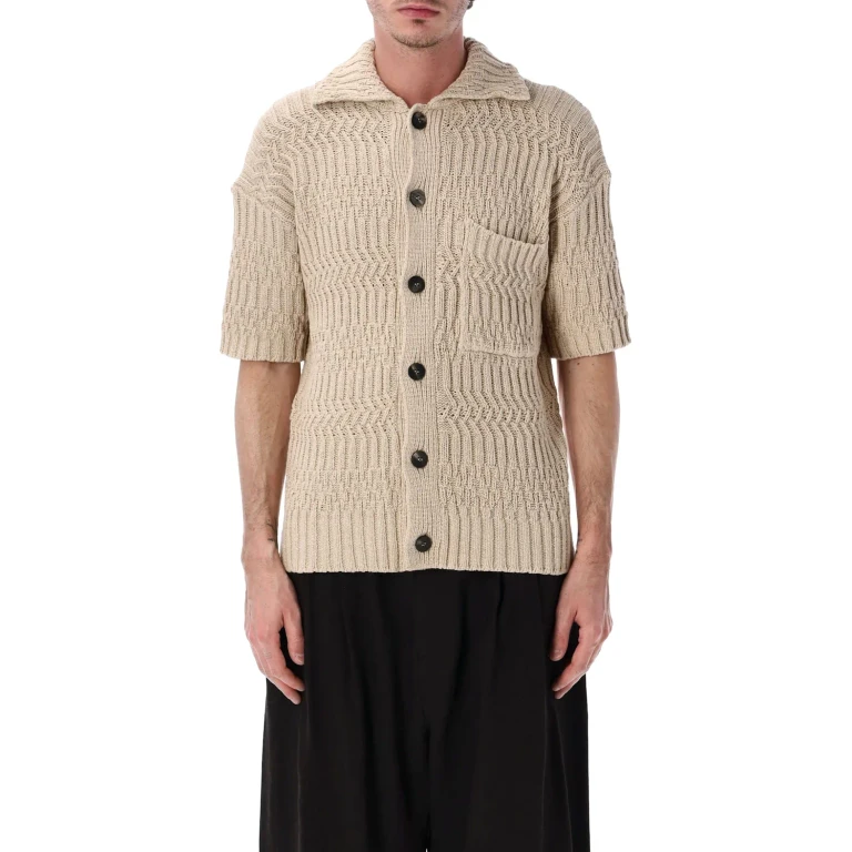 Classic Collar Short-Sleeved Cardigan in Cotton (261MYA300253)