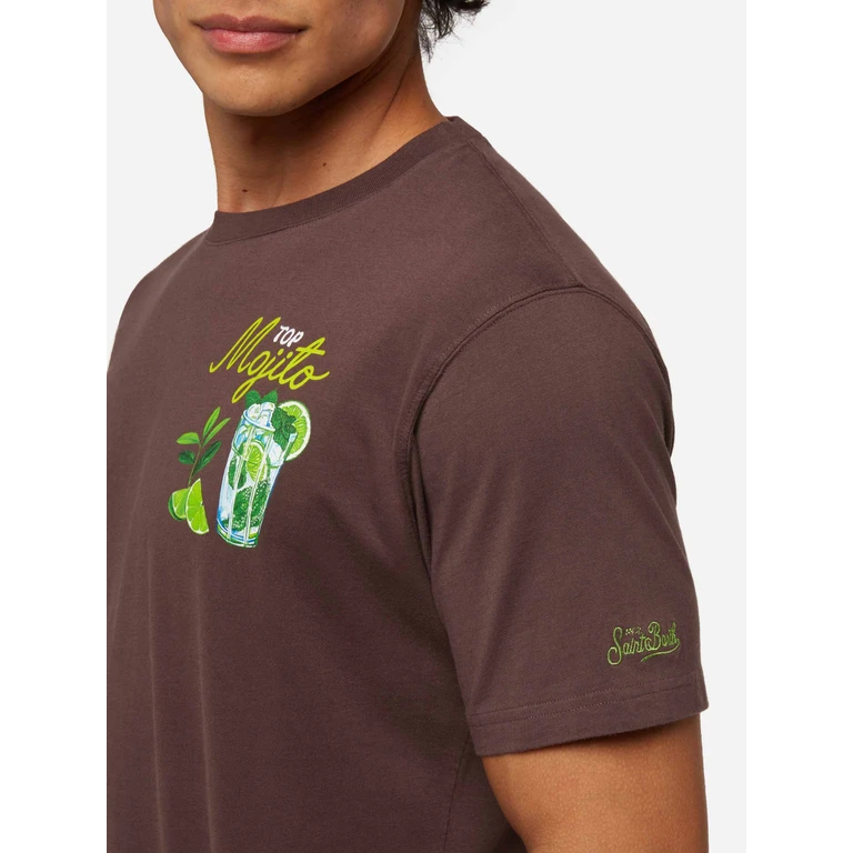 Mc2 Saint Barth Winter Cotton T-Shirt Arnott With Mojito Print Brown - Men