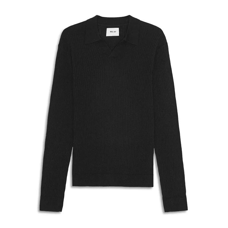 NN07 Paul Ribbed Open Collar Polo Sweater