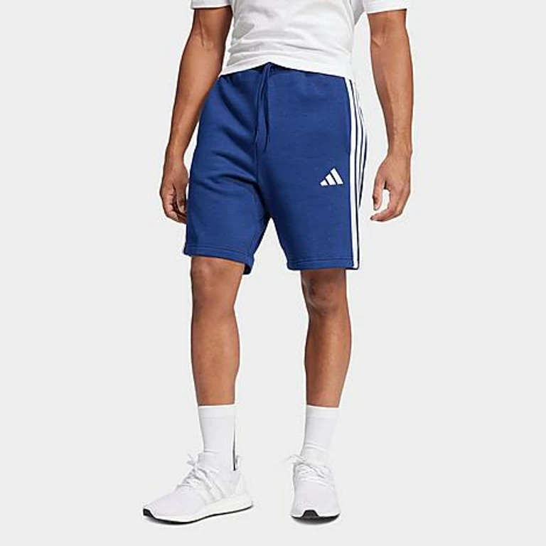 adidas Men's Essentials 3-Stripes Fleece Shorts in Dark Blue/White Size: Small