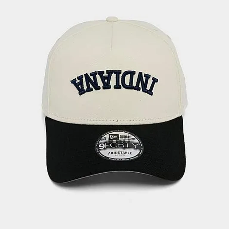 New Era Indiana Pacers NBA 9FORTY A-Frame Upside Down Wordmark Snapback Hat in Chrome/Black