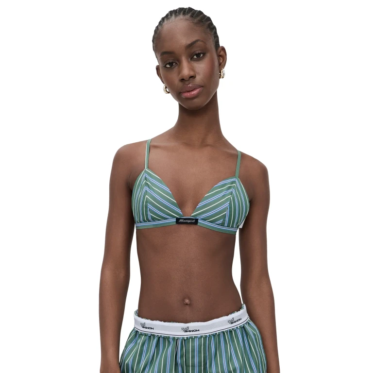 HOMMEGIRLS Shirting Bralette Green Porto Stripe M