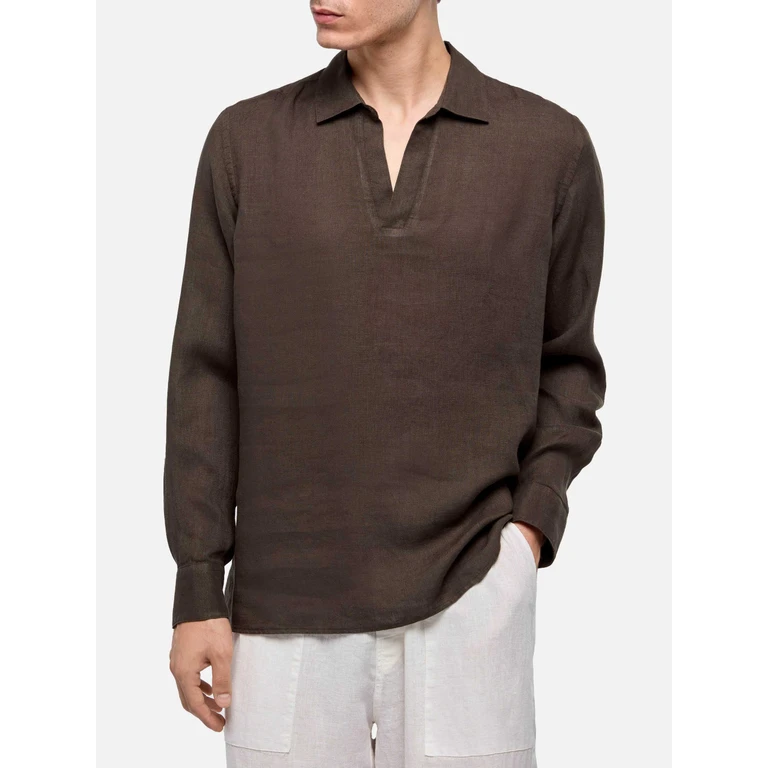 Mc2 Saint Barth Brown Linen Polo Shirt Ventotene - Men