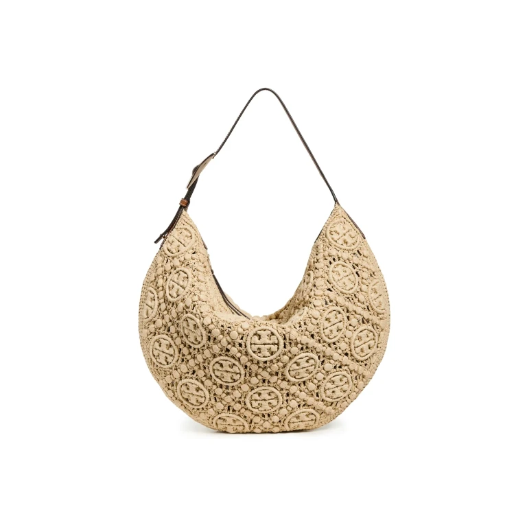 Tory Burch T Monogram Raffia Balloon Bag Natural One Size