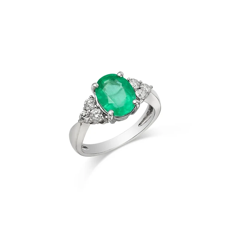 Bloomingdale's Fine Jewelry Emerald & Diamond Oval Ring in 14K White Gold