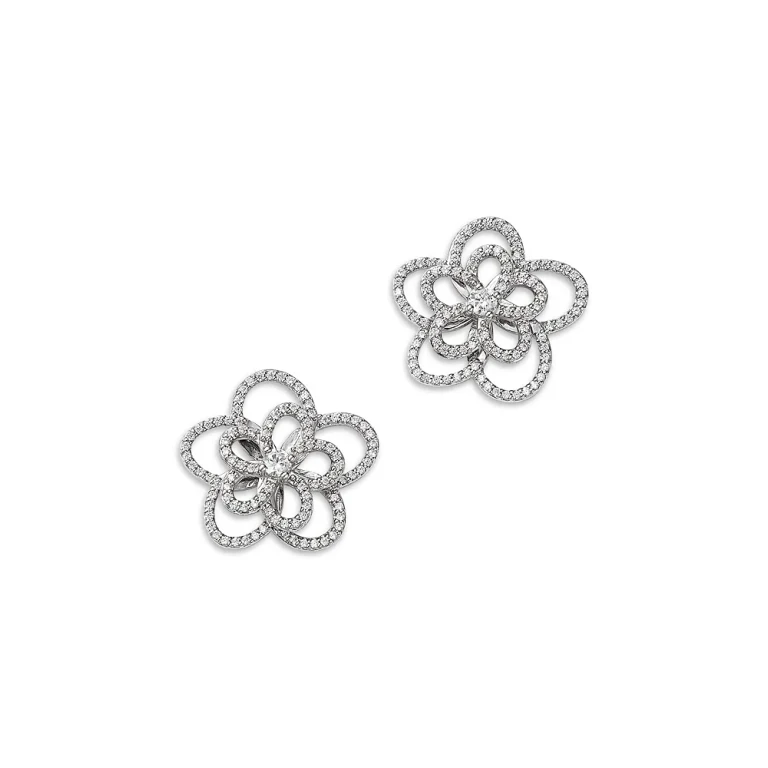 Diamond Micropave Flower Stud Earrings in 14K White Gold, 0.50 tcw