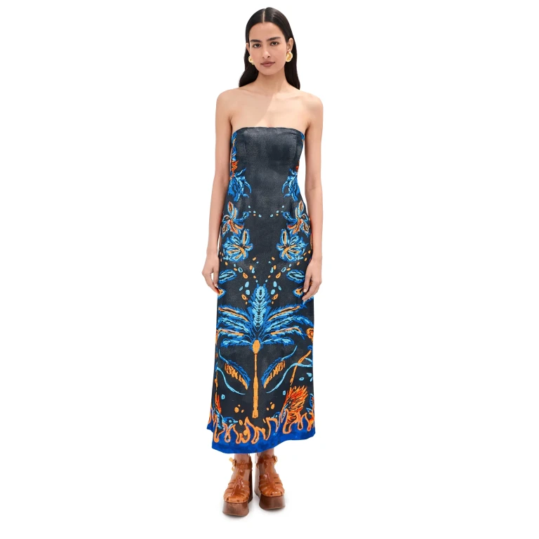 Stella Jean Slim Printed Dress Black Palm And Nature 40