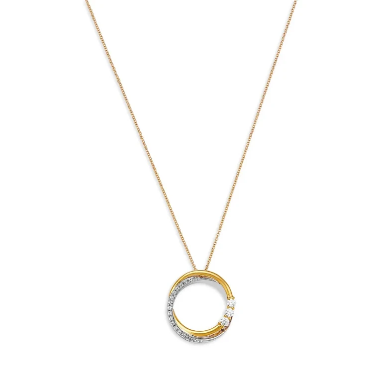 Diamond Circle Pendant Necklace in 14K Two Tone Gold, 0.25 tcw