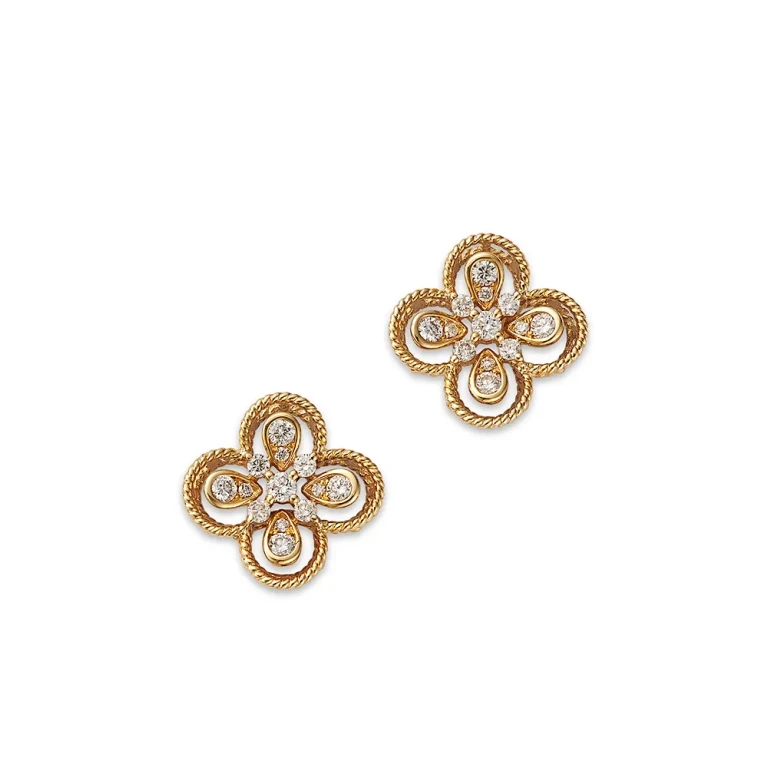 Diamond Clover Stud Earrings in 14K Yellow Gold, 0.37 tcw
