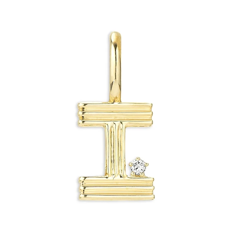Adina Reyter 9K Yellow Gold Diamond Groovy Initial Charm Pendant