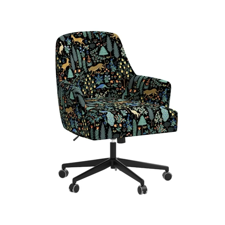 Rifle Paper Co Yvette Menagerie Black Office Chair with Gold Base