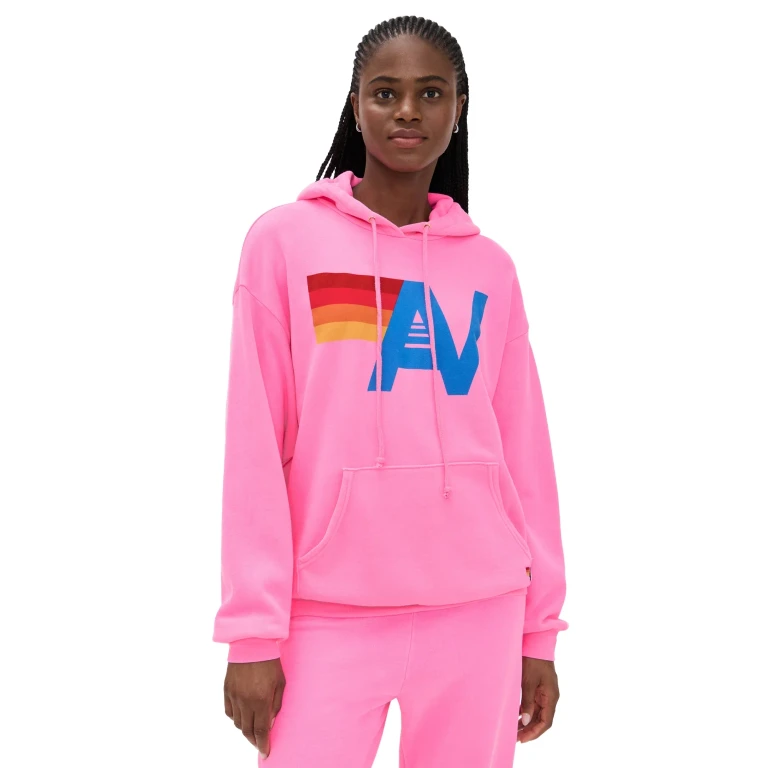 Aviator Nation Relaxed Logo Pullover Hoodie Neon Pink L
