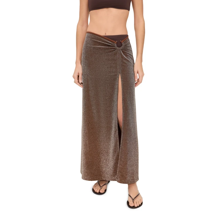 Johanna Ortiz Shimmering Brown Nuevo Destino Midi Skirt Brown 12