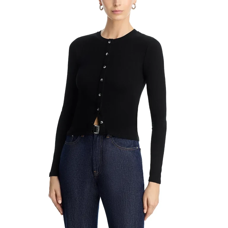 perfectwhitetee Maureen Luxe Rib Fitted Cardigan