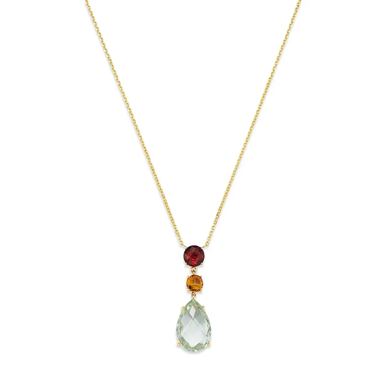 Prasiolite, Citrine & Garnet Pendant Necklace in 14K Yellow Gold, 16
