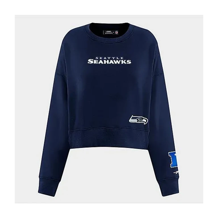 Pro Standard Women's Seattle Seahawks Wingspan Fleece Crewneck Sweatshirt in Midnight Navy Size: XS