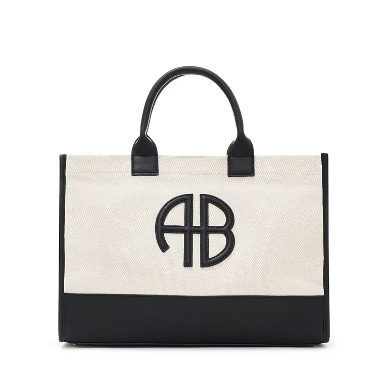 ANINE BING Medium Lara Tote Natural Canvas w/ Black One Size