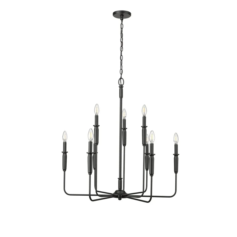 Matte Black Nine Light Chandelier from the Savanne Collection