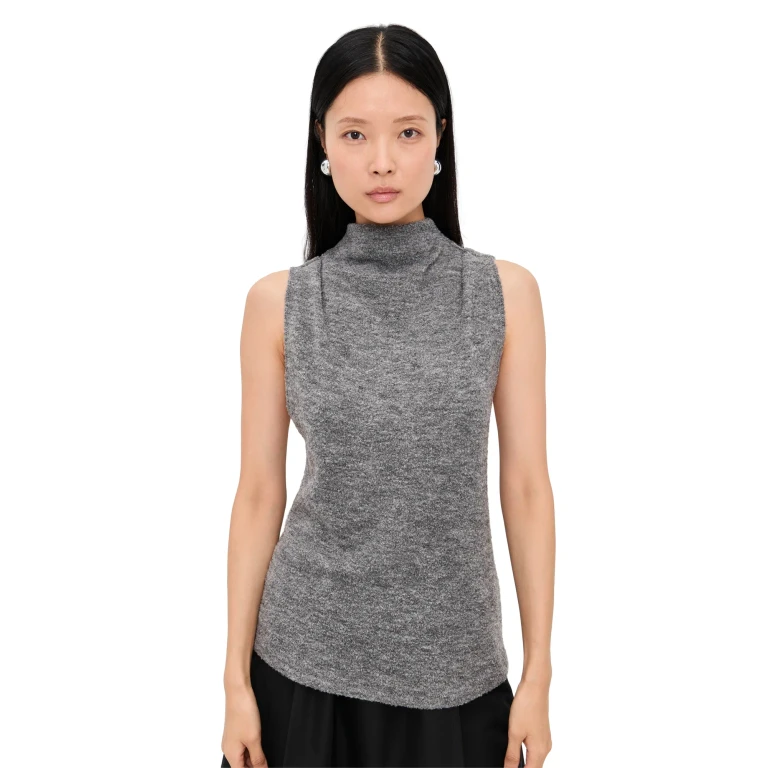 Proenza Schouler White Label Cynthia Top in Wool Jersey Grey Melange 0