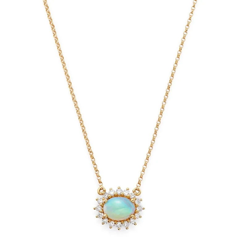Opal and Diamond East-West Pendant Necklace in 14K Yellow Gold, 18