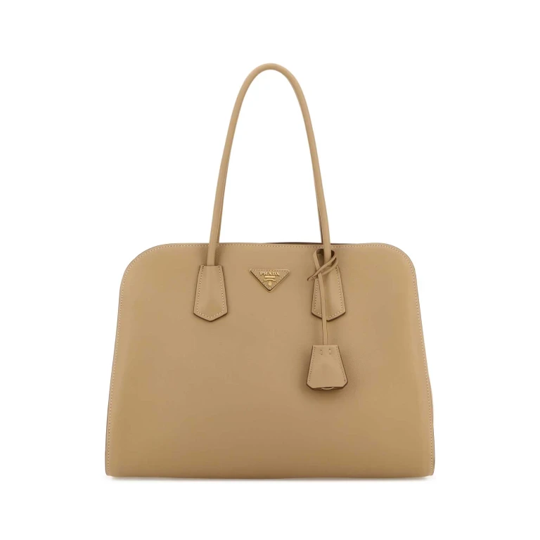 Beige Leather Shopping Bag