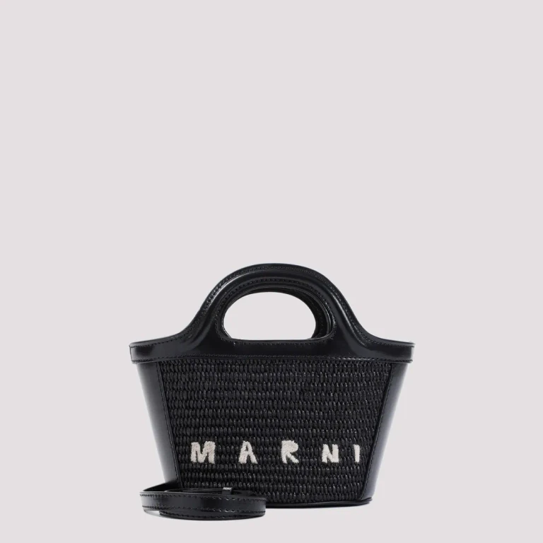 Marni Two-tone Leather And Straw Handbag
