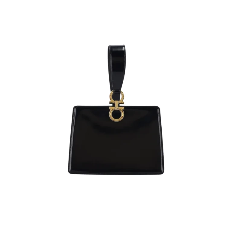 Black Clutch With Gancini Press-button And Handle In Leather For Women