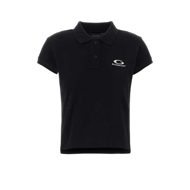 Balenciaga Black Piquet Polo Shirt Black/white T Cotton Ri Polyester - Women