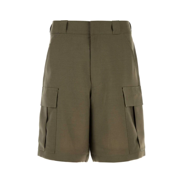 Prada Army Green Mohair Blend Bermuda Shorts