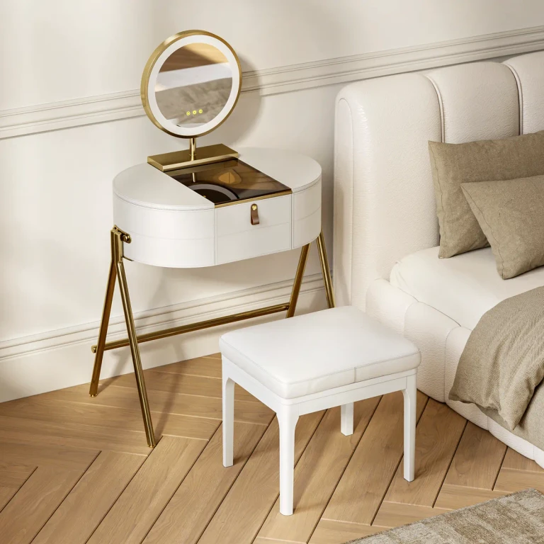 Mini Saddle Leather Dressing Table Set with Glass Top and Jewelry Organizer