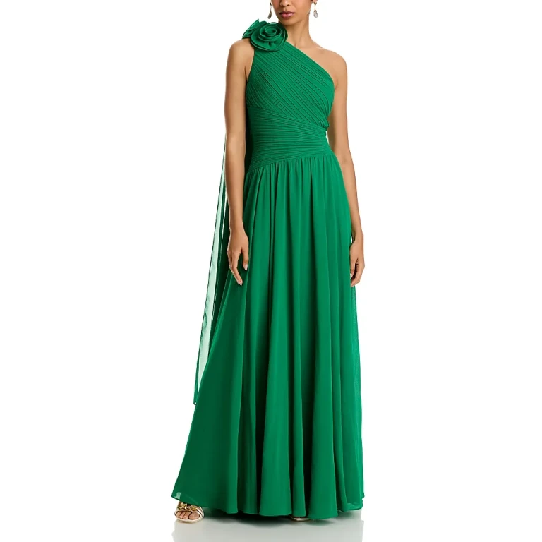 Teri Jon by Rickie Freeman Pleat Chiffon Flower Gown