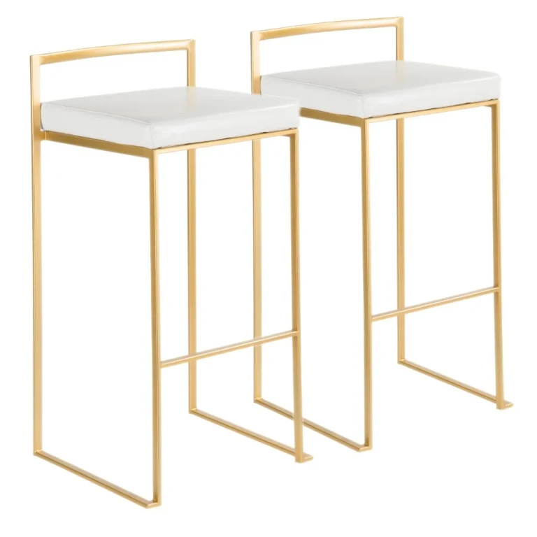 Fuji Gold and White Bar Stool with Low Back, Set of 2