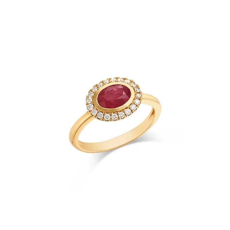 Ruby & Diamond Halo Ring in 14K Yellow Gold