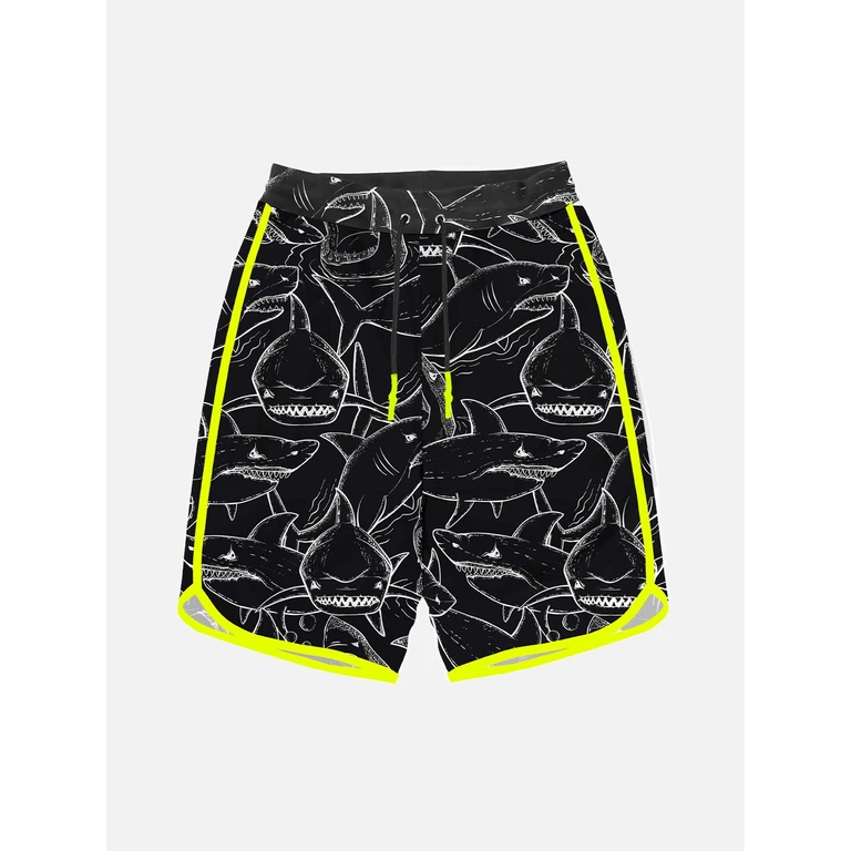 Mc2 Saint Barth Boy Swim Shorts With Shark Print Black Swimshort