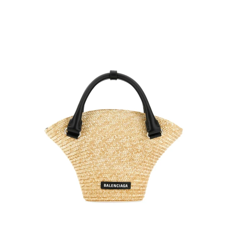 Borsa a mano mini da spiaggia in paglia nera Balenciaga