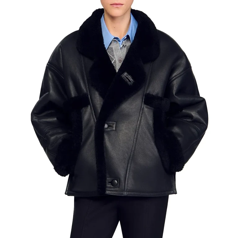 Sandro Short Shearling Coat