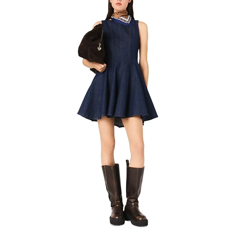 Maje Short Denim Dress with Ruffles