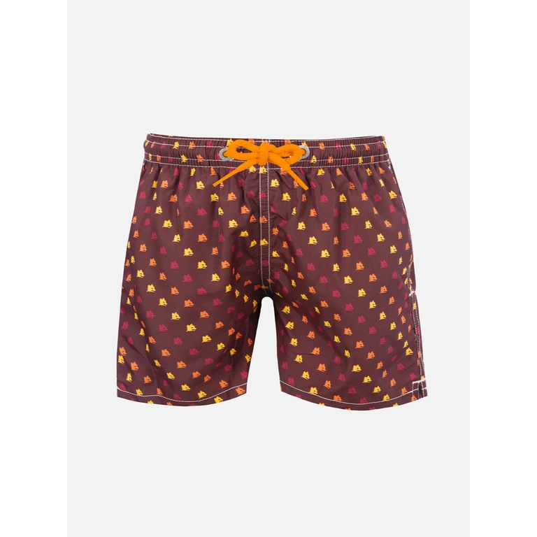Mc2 Saint Barth Lightweight Fabric Swimshorts Jean With Roma Print As Special Edition Red Swimshort