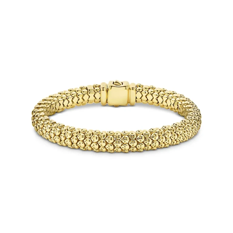 Lagos 18K Yellow Gold Caviar Skull Bracelet