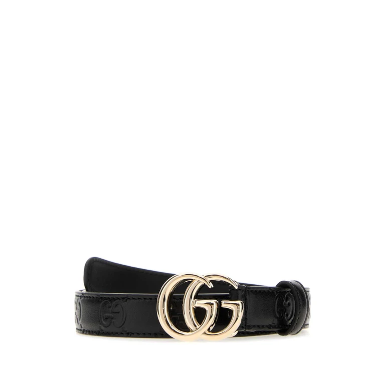 Gucci Black Leather Gg Marmont Belt Blackblackblack Cinture - Women