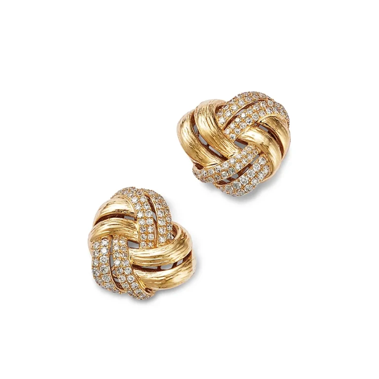 Diamond Love Knot Stud Earrings in 14K Yellow Gold, 0.60 tcw
