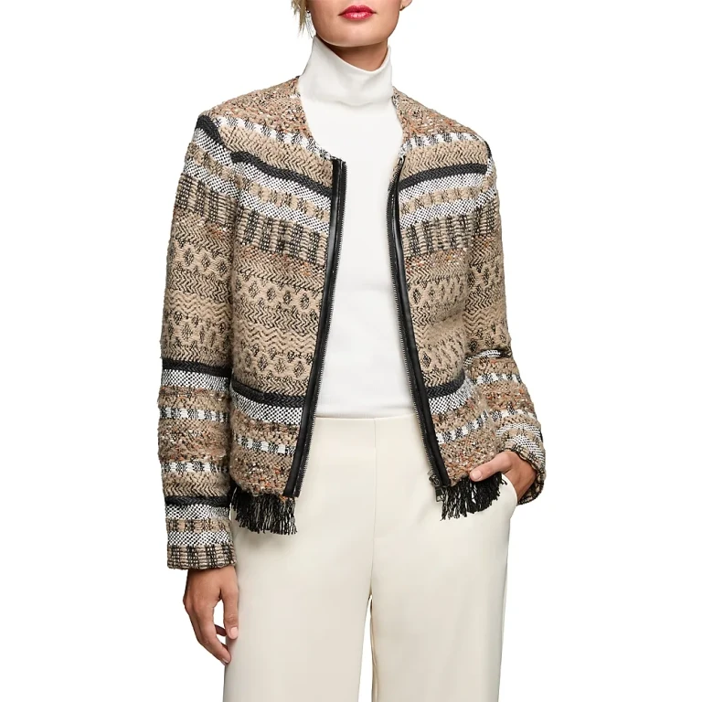 Nic+Zoe Textured Fringe Trim Jacket