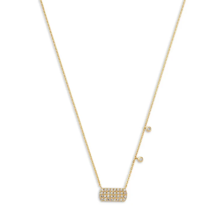 Diamond Pave Rectangular Disc Pendant Necklace in 14K Yellow Gold, 0.20 tcw