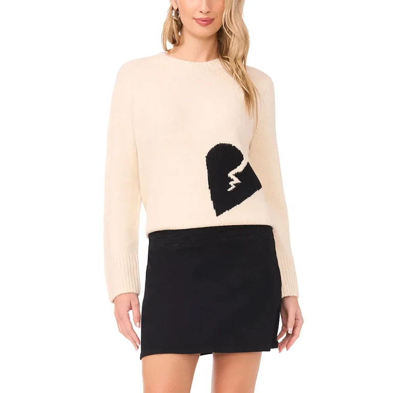 Vince Camuto Heart Motif Crewneck Sweater