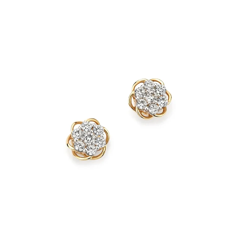 Diamond Flower Stud Earrings in 14K Yellow and White Gold, .50 tcw
