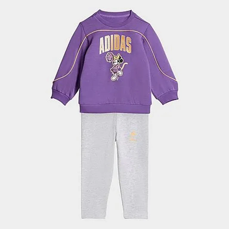 adidas Girls' Infant and Toddler x Disney Minnie Mouse Crewneck Sweatshirt and Leggings Set in Active Purple/Semi Ice Tangerine Size: 18M