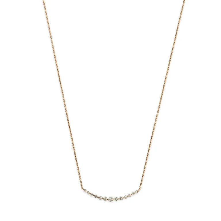 Diamond Curved Bar Necklace in 14K Yellow Gold, 0.30 tcw