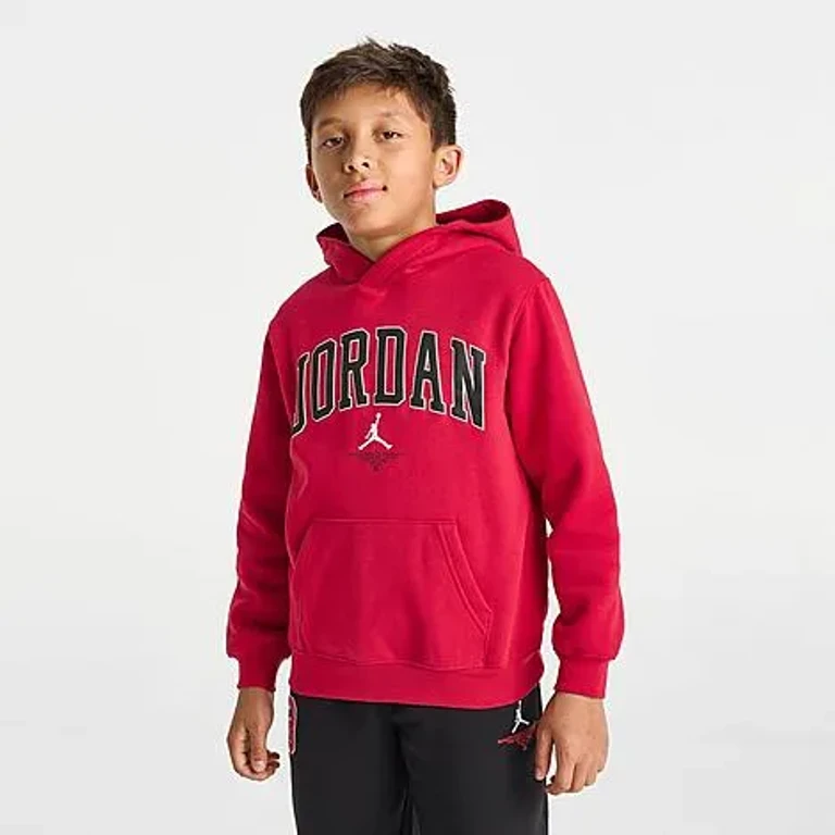 Jordan Big Kids Flight Arch Logo Fleece Pullover Hoodie in Gym Red Size: Small